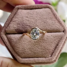 2 Ct Oval Cut Moissanite Bezel Set Engagement Ring 14k Yellow Gold Plated