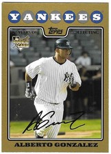 Alberto Gonzalez 2008 TOPPS UPDATE MLB GOLD BORDER ROOKIE CARD #UH207 Yankees RC. rookie card picture
