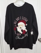 Santa Graphic Black Sweatshirt Feeling Festive Women's Size 1X (16W-18W) NWT