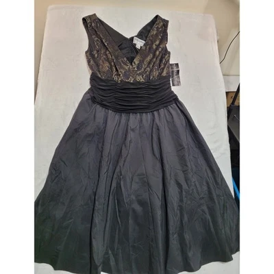 NWT Jessica Howard Cocktail Dress Womens 18W Black Gold Lace Ruched Fit & Flare - Image 1 of 4