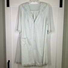 VTG 70's Shadow Line Blue W/ Embroidered Yoke Trim Nylon Nightgown Robe Sz Large