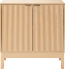 Modern 2-Door Storage Cabinet with Adjustable Shelves - Natural Finish