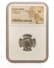 Hadrian Roman Silver Denarius  VF NGC Certified Slab AD 117-138