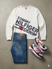 Vintage Y2K Tommy Hilfiger Dnm Sweatshirt Boxy Big Logo Crewneck Sz M unisex
