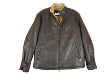 Vintage Calvin Klein Leather Bomber Jacket Brown Pilot Aviator Mens Size Large