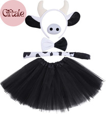 Cow Costume Set with Ears Tail Nose Bowtie and Black Tutu Skirt