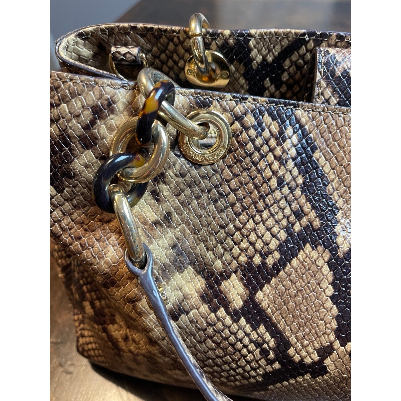 Michael Kors Cynthia Medium Brown Python Embossed… - image 4