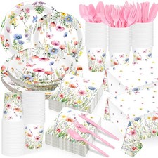 194 Pcs Wildflower Party Supplies Spring Floral Baby Shower Birthday Decorati...