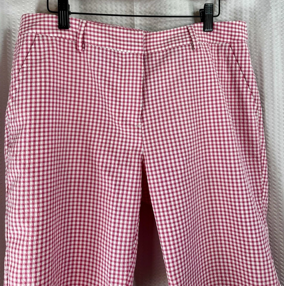 Pantalones Cortos Greg Norman Mujer 10 Rosa Cuadros Golf Frente Plano Bermudas Golf Damas Foto 3 de 4
