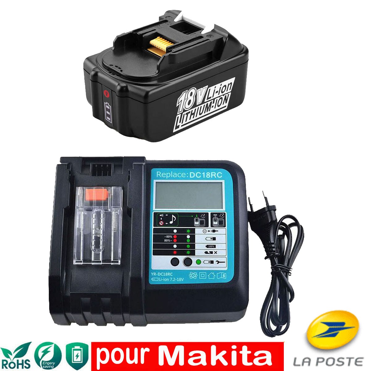Batterie 18V 5.0Ah et chargeur pour outillage Makita BL1850B BL1860B DC18RC
