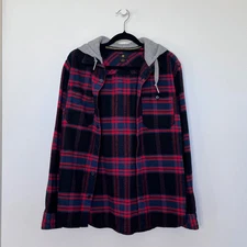 DC Shoes Plaid Flannel Shirt Jacket – Red/Navy – Size S – Hoodie Hybrid