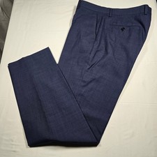 Lauren Ralph Lauren Mens Blue Micro Check Wool Blend Stretch Dress Pants 34W 32L