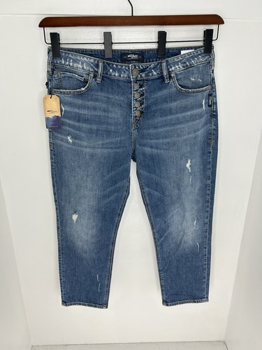 Silver Jeans NWT Avery Slim Crop Denim Pants Womens Size 34x25 Button Fly $79 - Picture 2 of 16