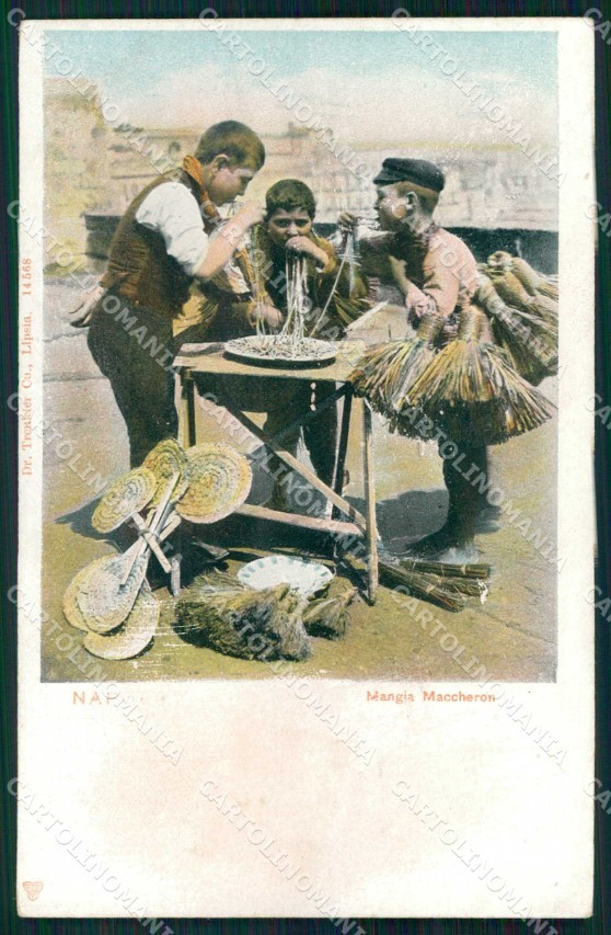 Napoli Città Costumi Mangia Maccheroni Trenkler 14568 cartolina MX7715