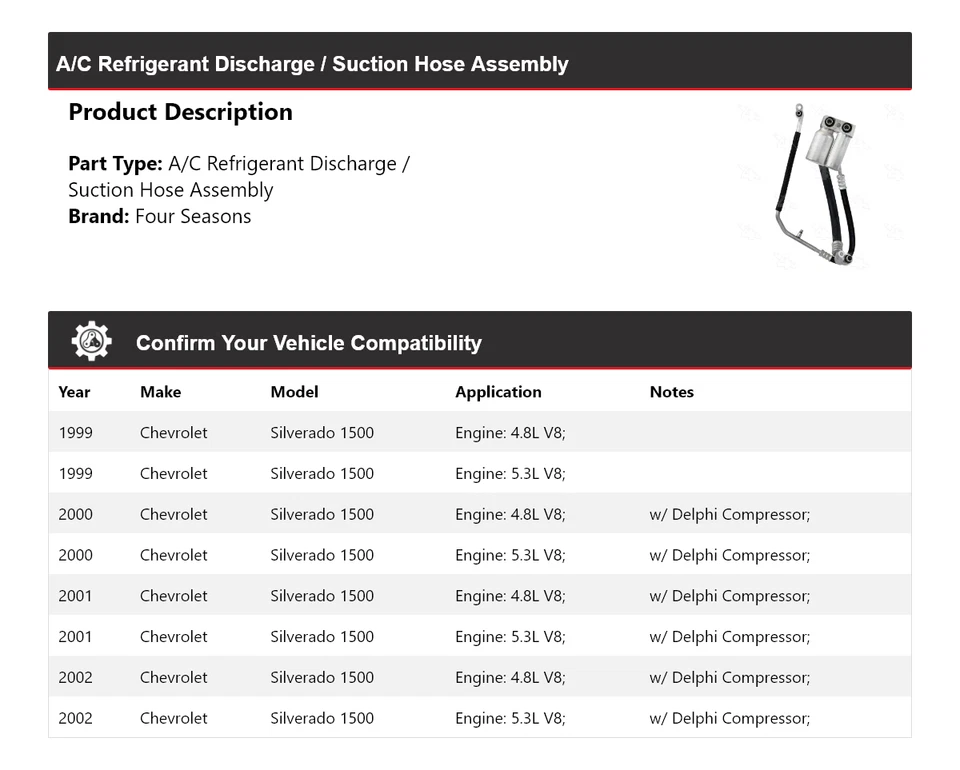 Для 1999-02 Chevrolet Silverado 1500 Шланг линии нагнетания/всасывания в сборе 4 сезона - Изображение 2 из 4