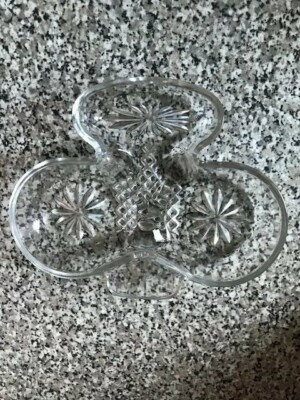 Vintage Glas Servierschale 3 Blatt Kleeblatt Form Snacks Knabbereien Dips 9x7'' sehr guter Zustand 70er