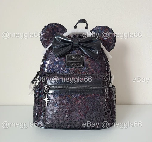 NWT Loungefly Disney / LASR Black Sequin  Minnie Mouse Mini Backpack