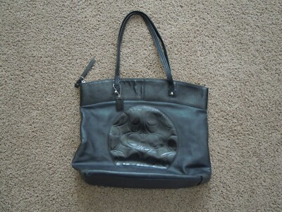 COACH PURSE TOTE shoulder bag handbag black logo purple lining