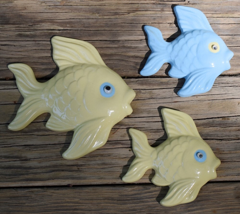 Lot Of 5 Vtg Tropical Ceramic Fish Wall Plaques Beach Coastal Wall