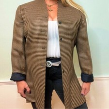 Vintage Blazer Jacket 80s Oversized Houndstooth checkered black tan L