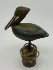 Hand Painted Wooden Pelican Bird Coastal Beach Ocean Seabird Nautical Home Decor