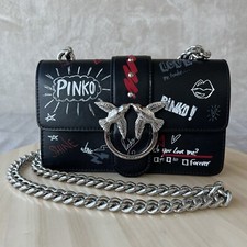 Pinko Love Bag Crossbody Black Shoulder Bag Graffiti Chain All Over Graphic