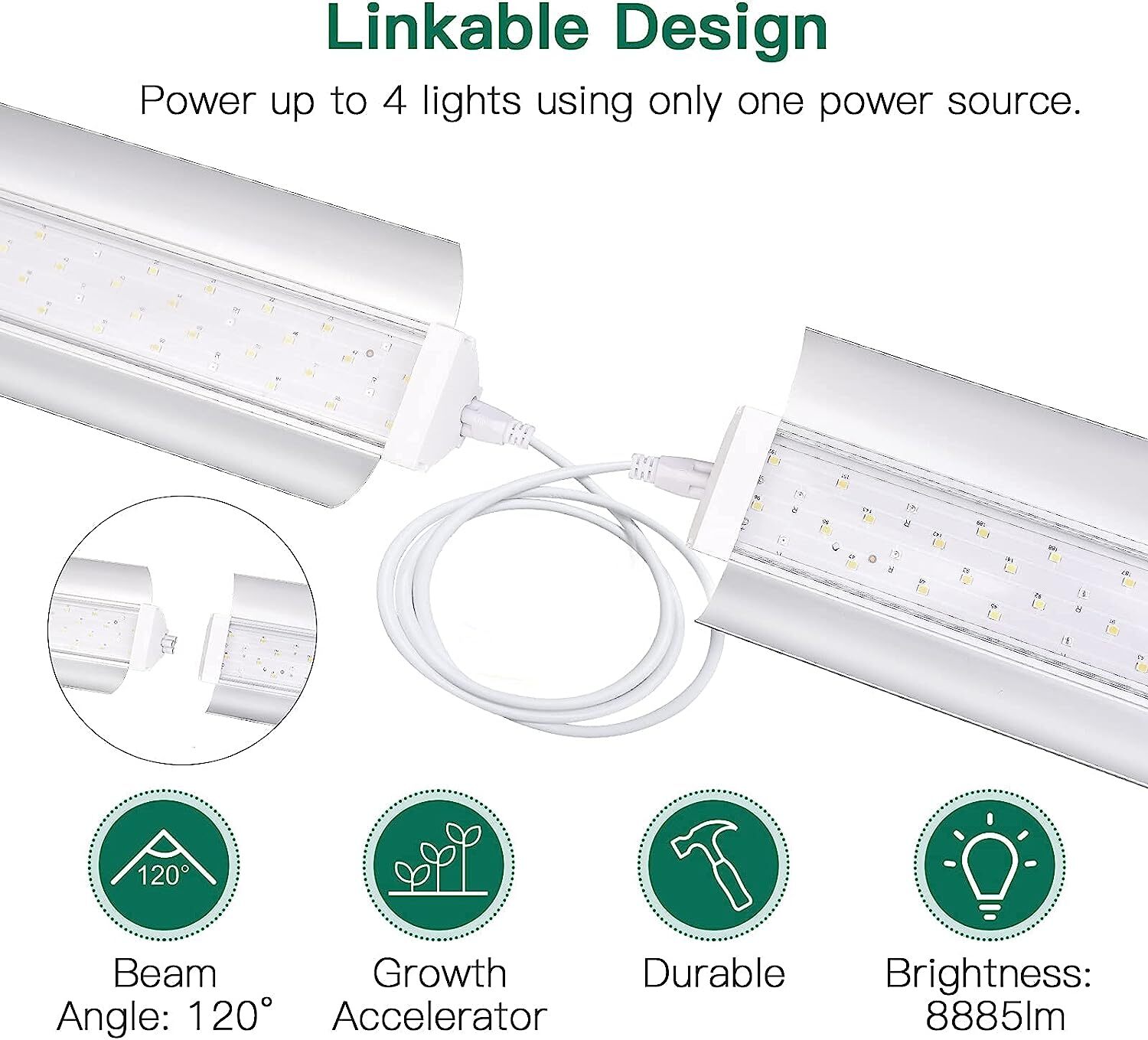 SZHLUX Grow Light 4ft 140W 2x70W, 800W Equivalent Super Bright LED Full ...