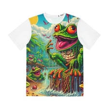 All Over Print T Shirt Retro 80s Style Cartoon Rain Forest Frogs DMT Nature Toad