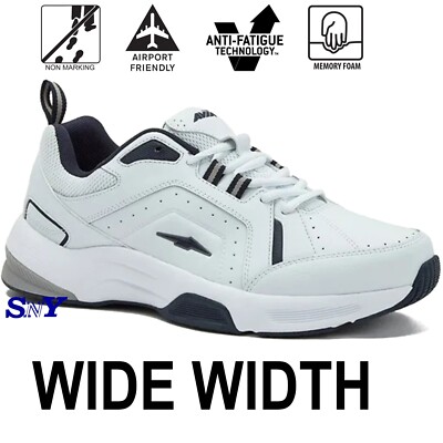 AVIA Men's  WHITE Leather Walking Shoes Memory Foam Insole WIDE WIDTH