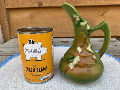 Vintage 1940s Roseville Pottery Green Snowberry Ewer Pitcher w/ Handle 6.5"H