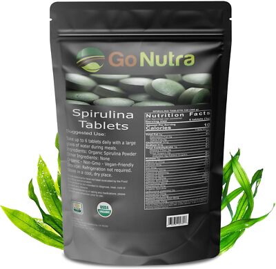Organic Spirulina Tablets 720 Count Vegan Protein Superfood Health Boost