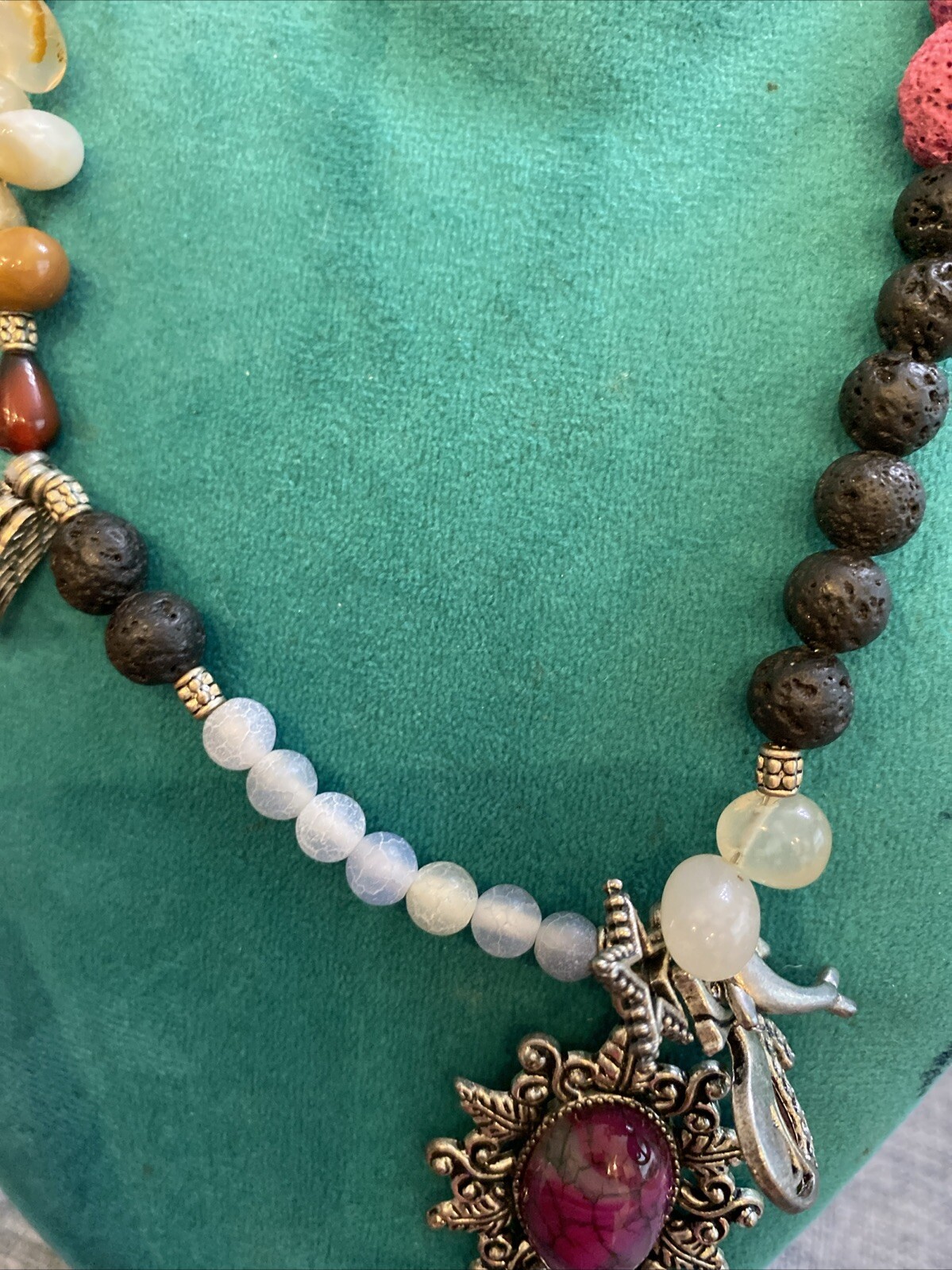 Vintage Multi Stone Charm Statement Necklace 21” … - image 5