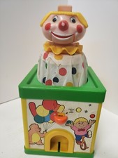 JACK IN THE BOX, CLOWN, RED BOX TOY FACTORY LTD NO. 7913 PUSH BUTTON OPERATION