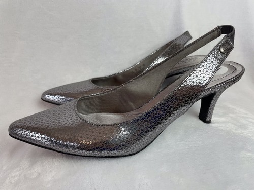 Heels Pumps Silver Slingback Excellent 