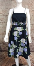 Ann Taylor Loft Dress Size 4 Embroidered Floral Navy Blue