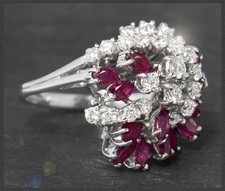 Rubin & Diamant 5,30ct Cocktailring, 1,10ct Brillanten, 750 Weißgold, Vintage
