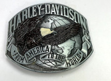Vintage Harley Davidson Belt Buckle From America to The World Rare Pc Logo  Ad2