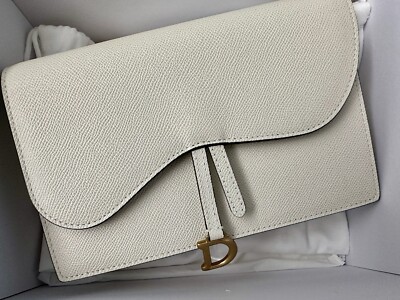 NIB Giftable Classic Dior Saddle WOC Purse Clutch White Latte