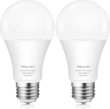 2Pack 3 Way Light Bulbs 30 70 100 Warm White, A19 3000K, 4/8/12W Energy Saving