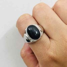 Natural Black Onyx Gemstone Ring Statement Ring 925 Sterling Silver Boho Ring