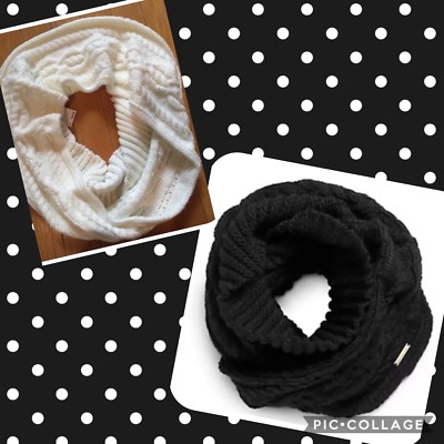 NWT MICHAEL KORS CABLE KNIT WINTER INFINITY SCARF BLACK CREAM Gold Plate  536400