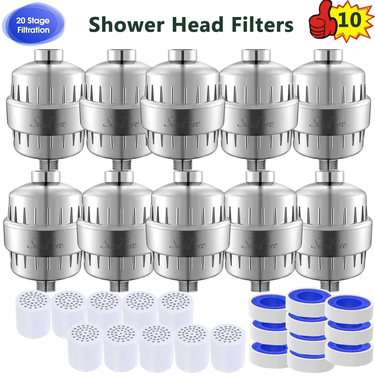 20-Stage Shower Filter with Vitamin C E for Hard Water Showerhead Filter 10 Pack