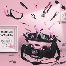 Pink Tool Set, 246-Piece Home Repair Kit for Women with Durable Carry Bag