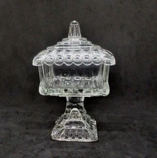 1940s Jeanette Glass 7" Small Clear Pedestal Wedding Bowl  Candy Nut Dish & Lid 