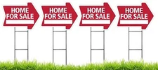 Large(18"x24") Home For Sale - RED - Arrow Shaped Sign Kit with Stands-4 Pack   