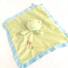 Just One Year I Love Frogs Rattle Security Mini Blanket Satin Bottom Green READ