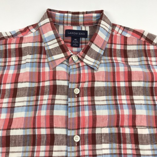 LANDS' END Plaid Linen Button Front 