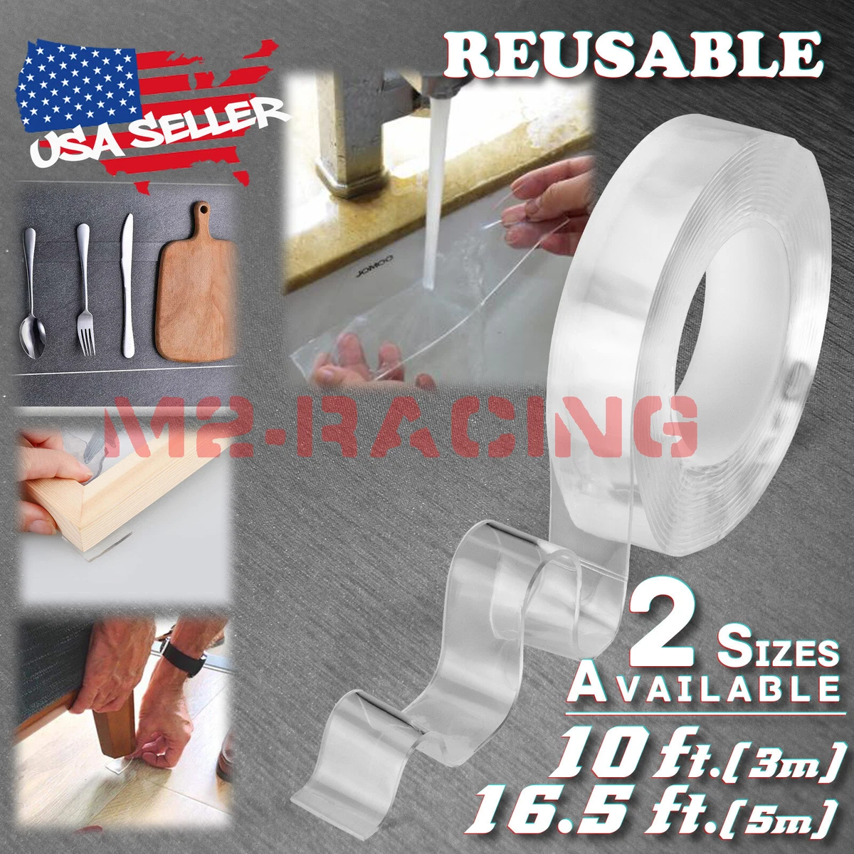 Nano Magic Double Sided Tape Clear Washable Adhesive Invisible Gel Anti Slip