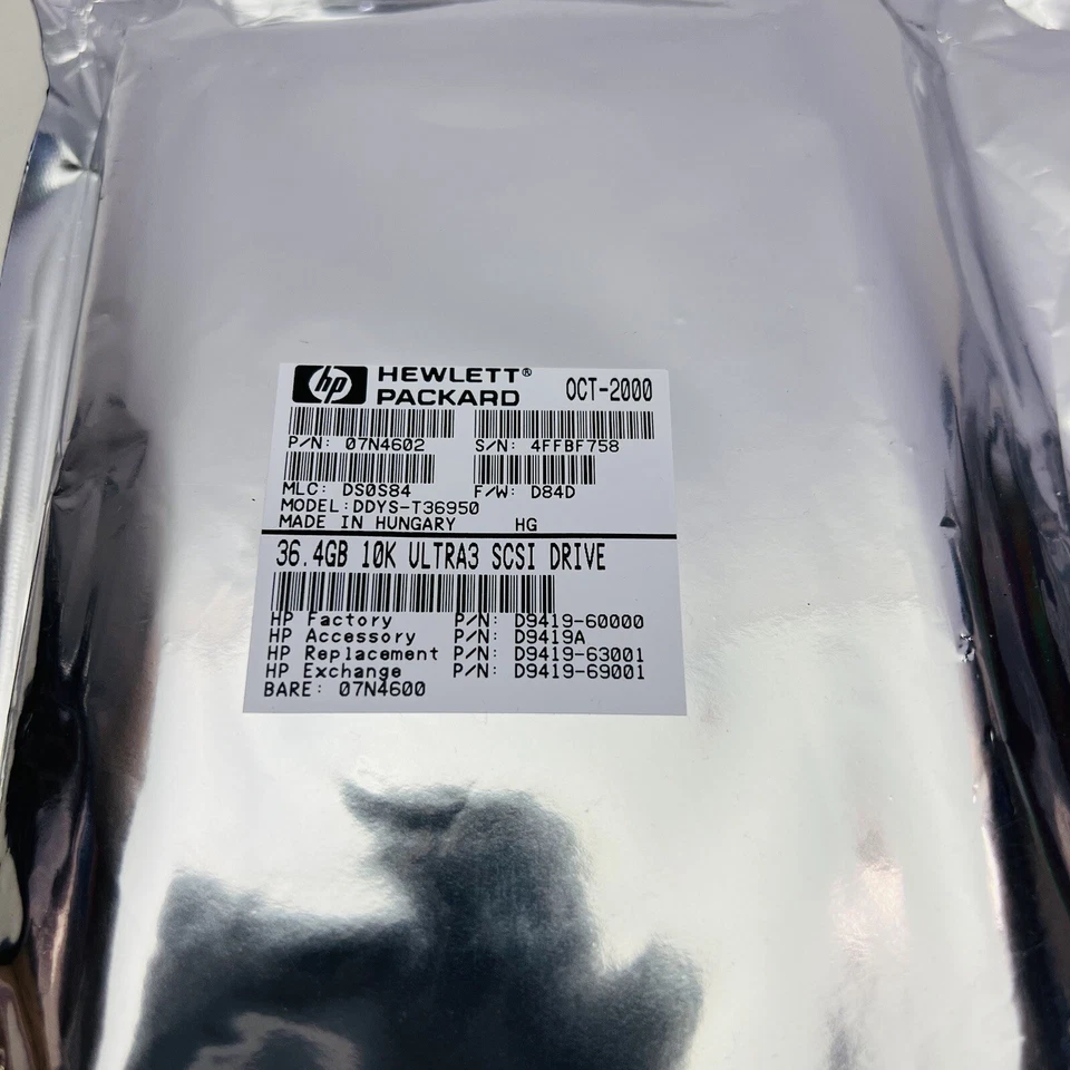 Hewlett Packard HP 36.4GB SCSI ULTRA3 10RPM HDD DDYS-T36950 P/N:07N4602 - Image 2 of 4