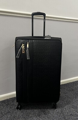 DKNY Gold Logo Large Wheeled Spinner Soft Travel Luggage Black New RRP  £440 UK